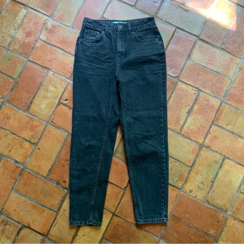 Topshop Moto Mom Jeans Dark Grey Denim